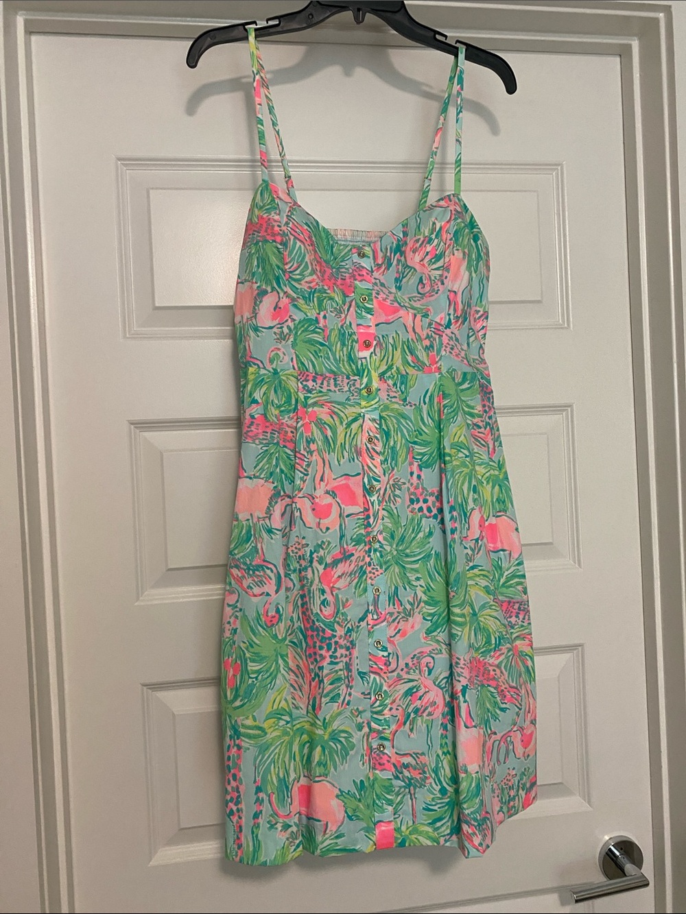 Lilly Pulitzer Pink & Green Tropical Spaghetti Strap Dress